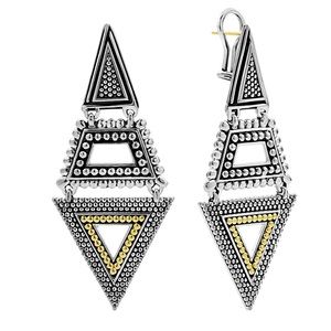 Neiman Marcus Signature Caviar Two-Tone Multi-Texture Pyramid Dangle Earrings